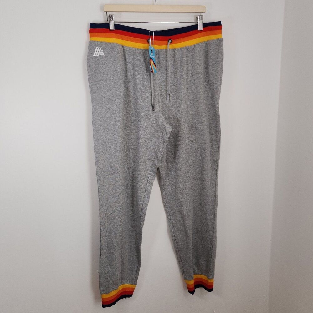 ALDI Gear Gray Sweatpants Retro Joggers Rainbow Stripe Large Lounge 2023 NWT